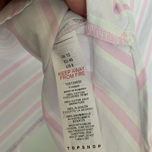 Topshop button-down blouse with tie cuffs. Lavender, pink, and white stripe. US8 - Picture 5 of 5